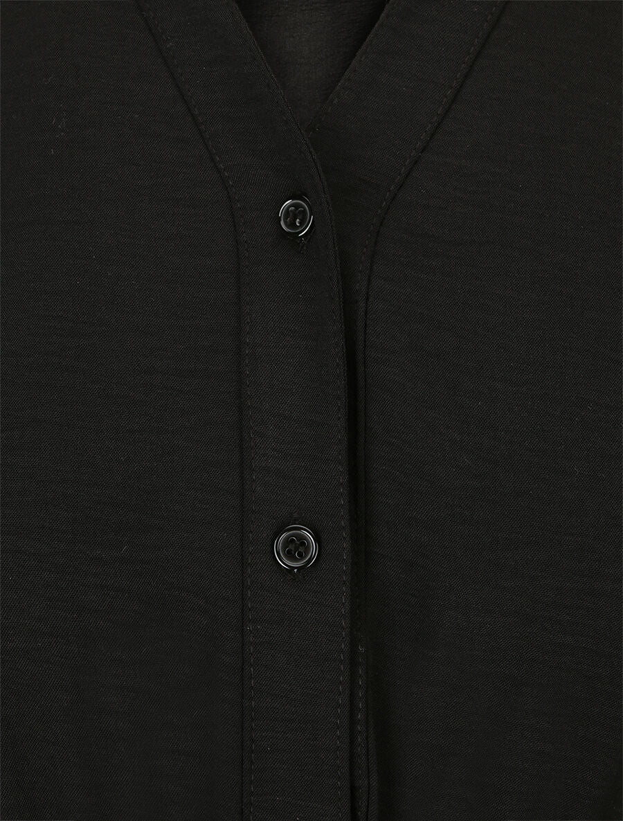 Robe patineuse à col tunisien - Noir - Image 3