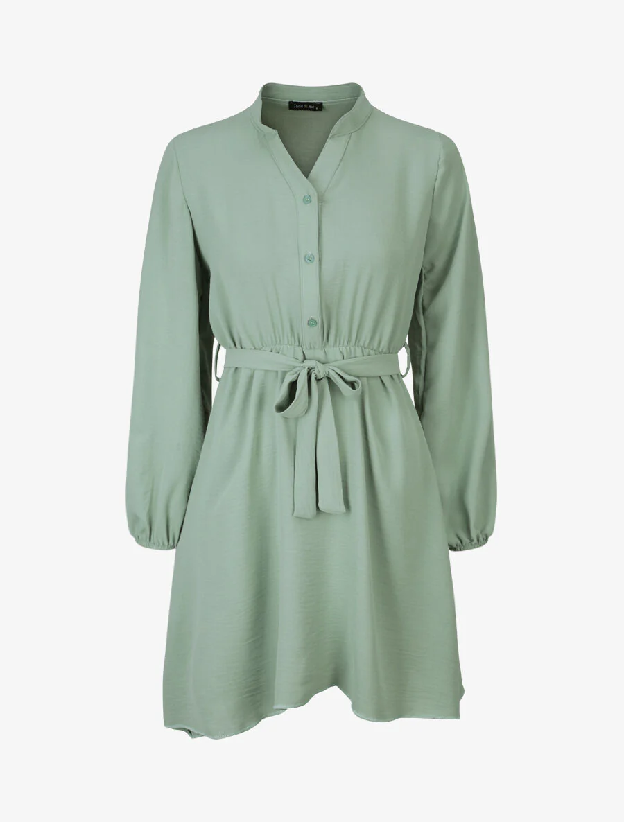 Robe patineuse à col tunisien - Vert amande