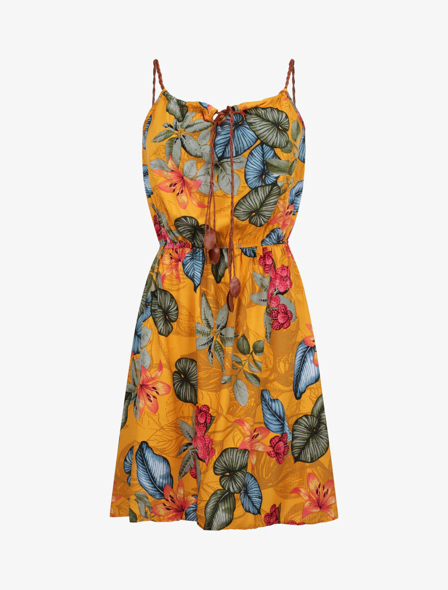Robe patineuse à imprimé feuillage - Jaune