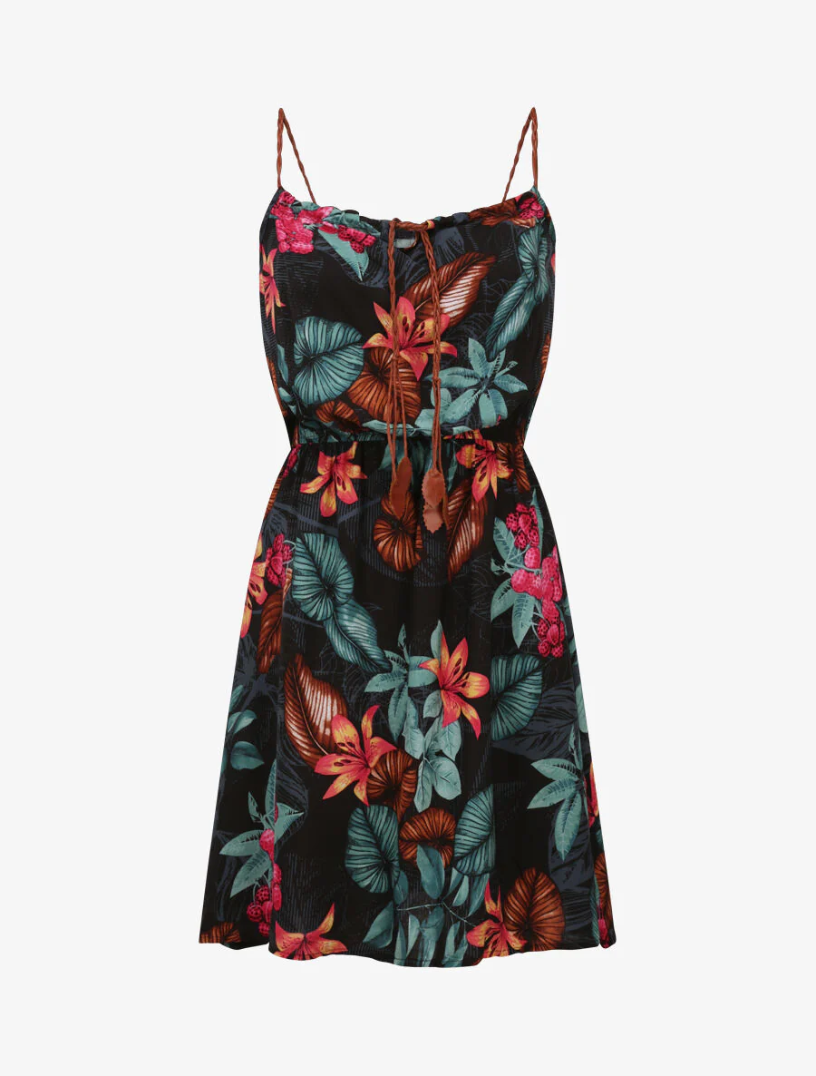 Robe patineuse à imprimé feuillage - Bleu nuit