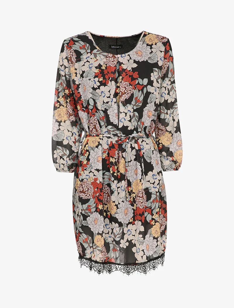 Robe patineuse à imprimé fleurs sauvages - Noir