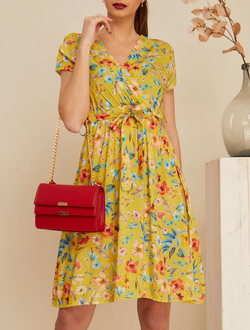 Robe patineuse à imprimé floral - jaune