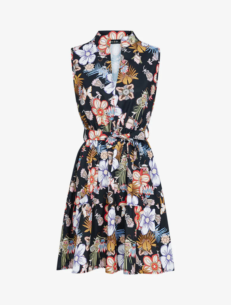 Robe patineuse à imprimé floral graphique - noir
