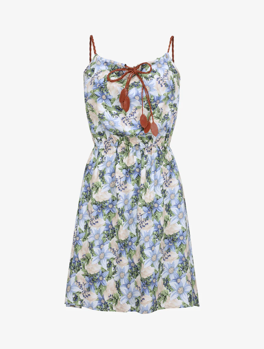 Robe patineuse à imprimé multi-fleurs - Bleu