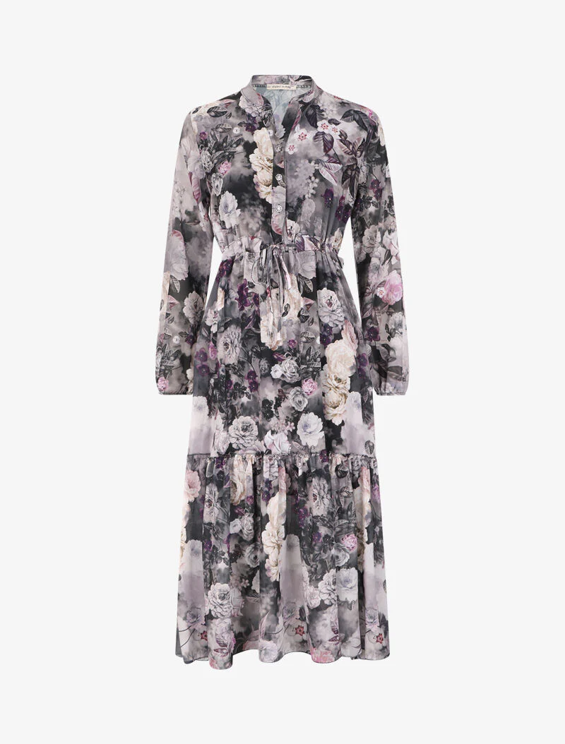 Robe patineuse à imprimé pivoines - Gris