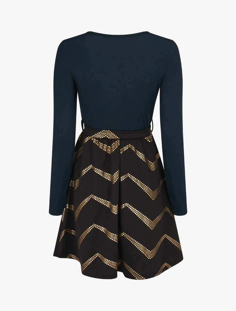 Robe patineuse à imprimés dorés - Marine - Image 2