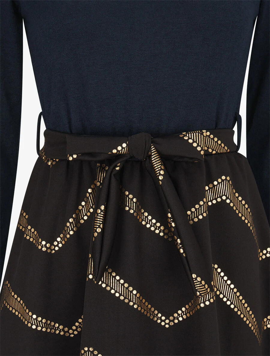 Robe patineuse à imprimés dorés - Marine - Image 3
