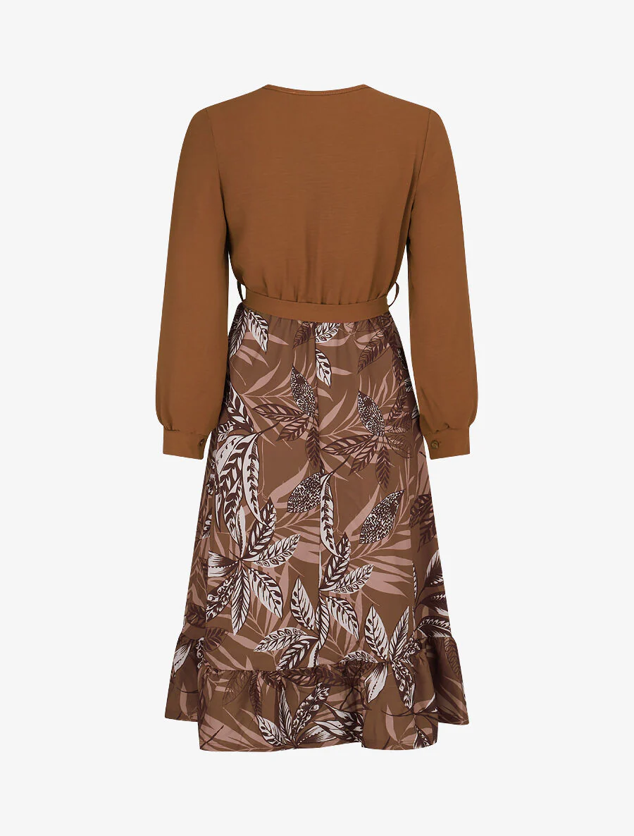 Robe patineuse à jupe imprimé tropical - Camel - Image 2