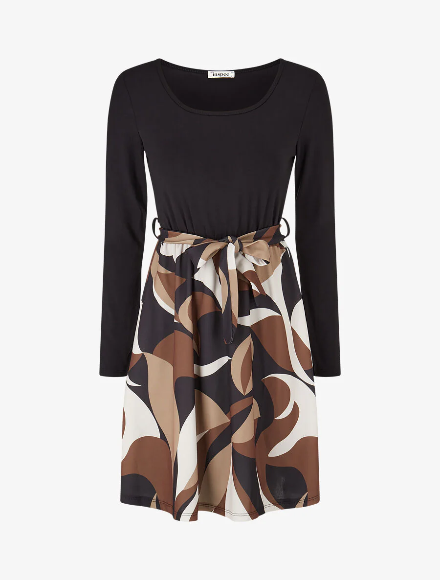 Robe patineuse à jupe imprimée - Noir