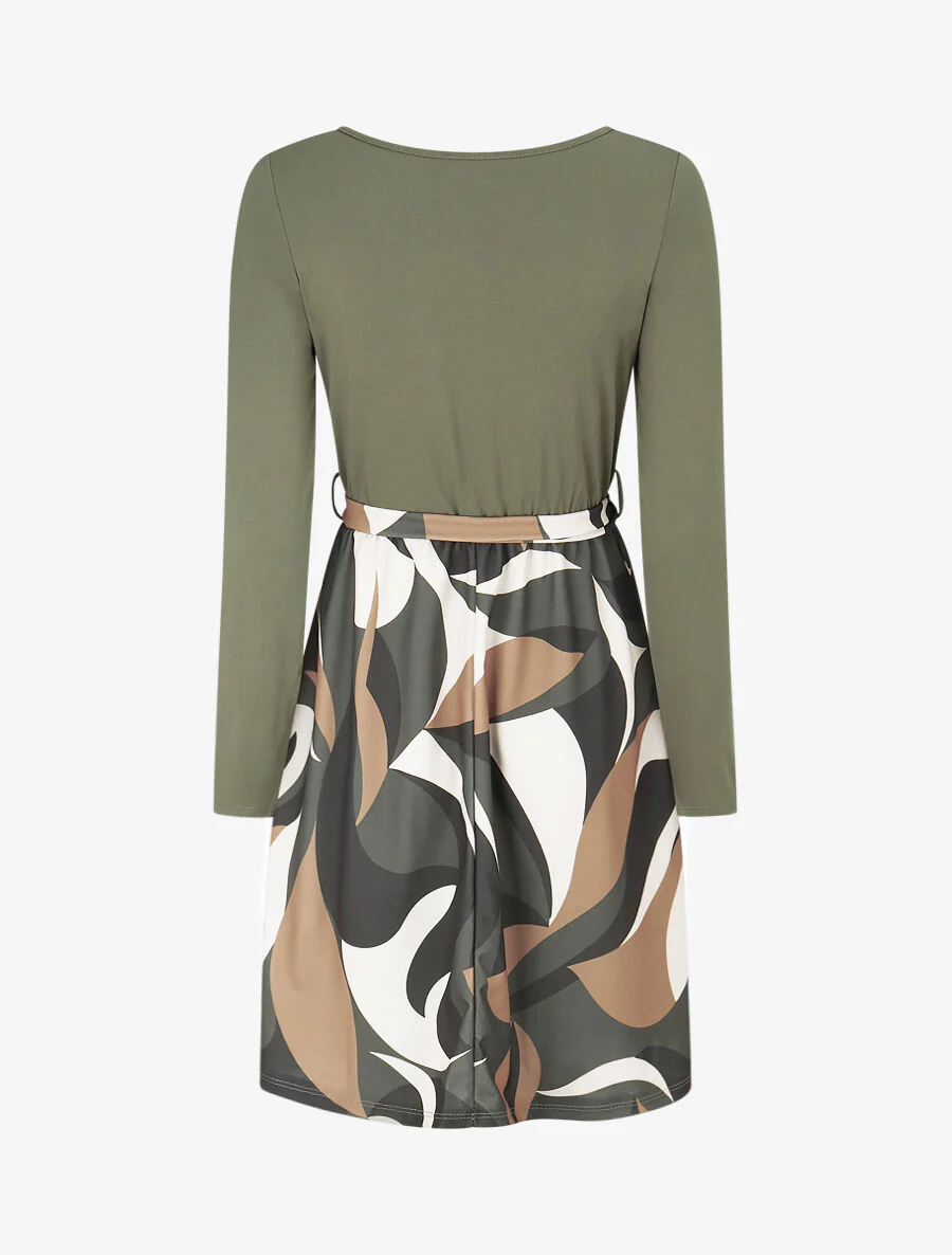 Robe patineuse à jupe imprimée - Kaki - Image 2