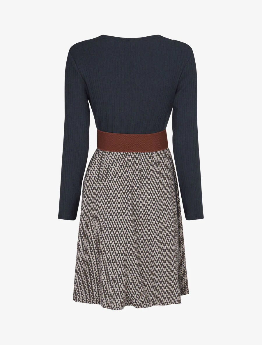 Robe patineuse à jupe irisée et imprimé zig-zag - Marine - Image 2