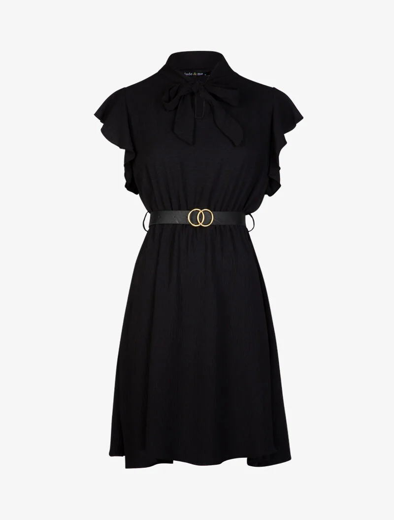 Robe patineuse à mancherons volantés - Noir