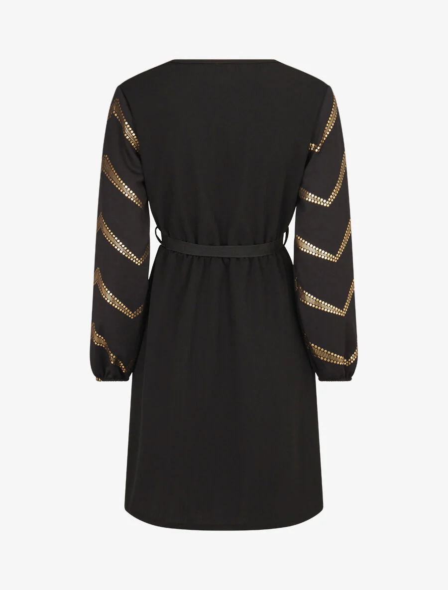 Robe patineuse à manches à imprimés dorés - Noir - Image 2