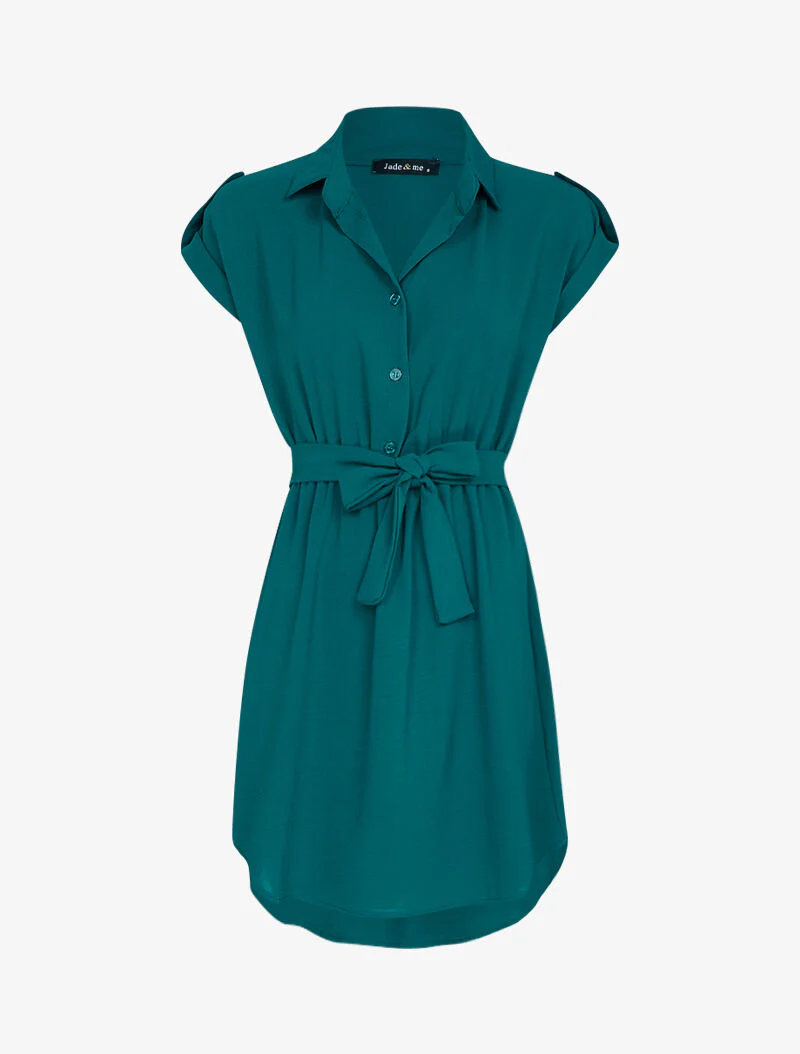 Robe patineuse à manches courtes rabattables - Bleu canard