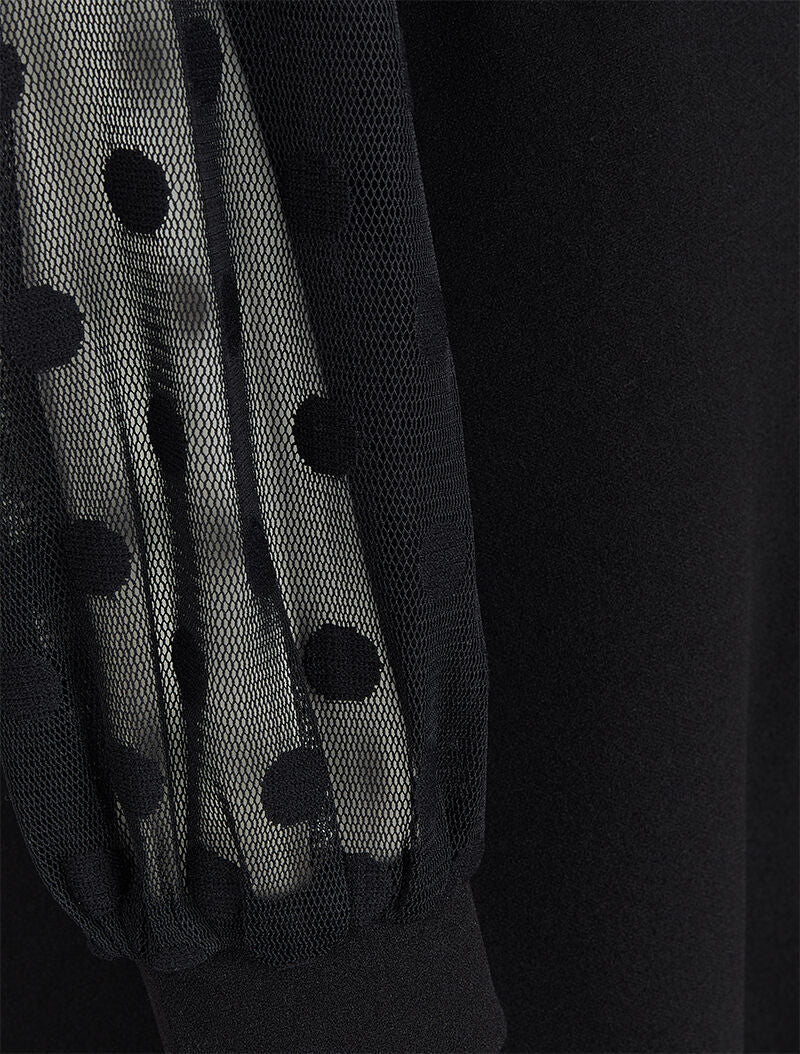 Robe patineuse à manches en voile à pois - Noir - Image 4