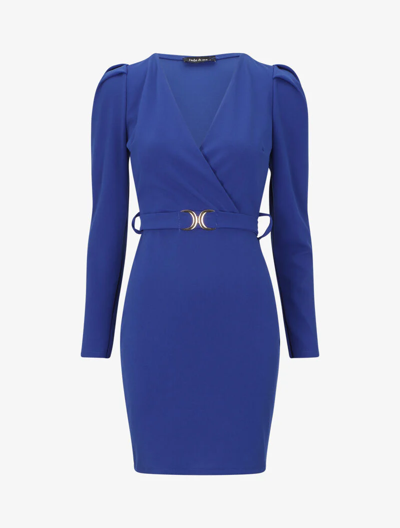 Robe patineuse à manches gigot - Bleu roi