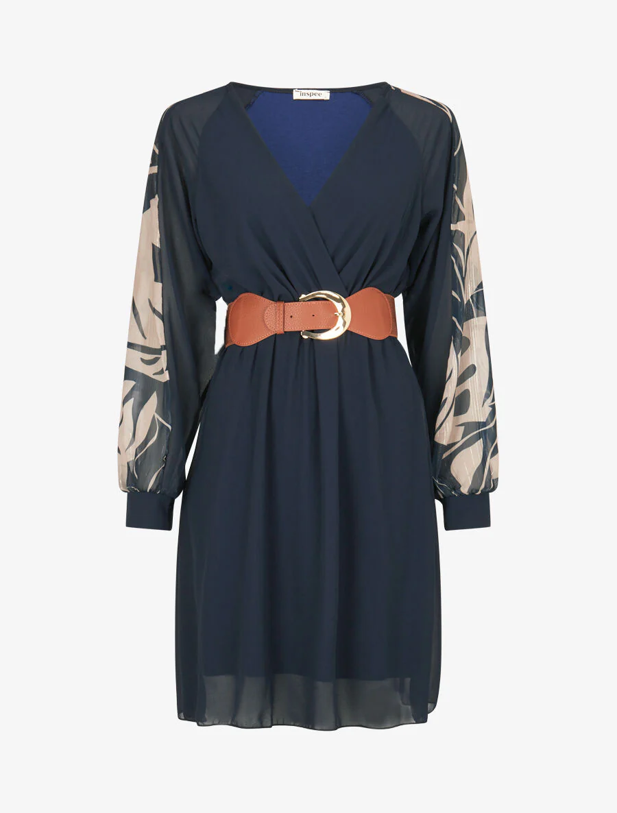 Robe patineuse à manches imprimées - Marine