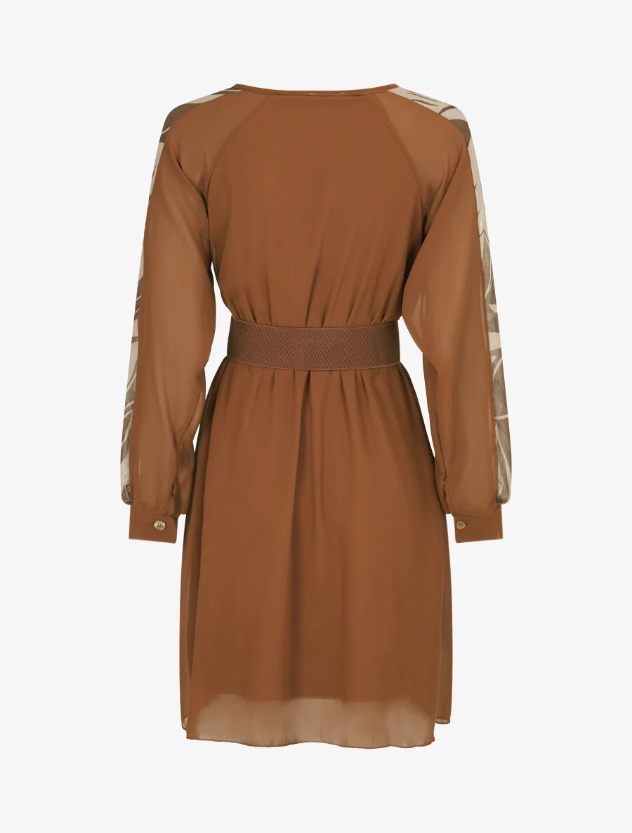 Robe patineuse à manches imprimées - Camel - Image 2