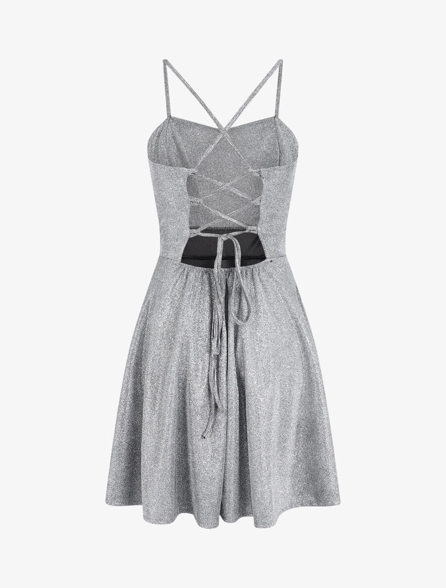Robe patineuse à paillettes et dos à corset - Argent - Image 2