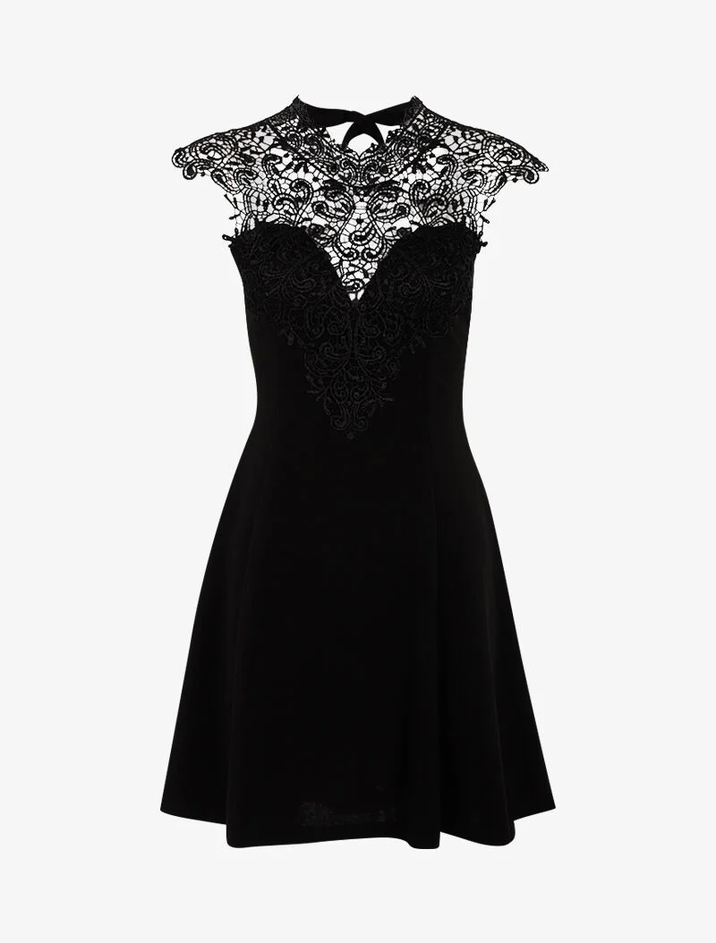 Robe patineuse à plastron dentelle - noir