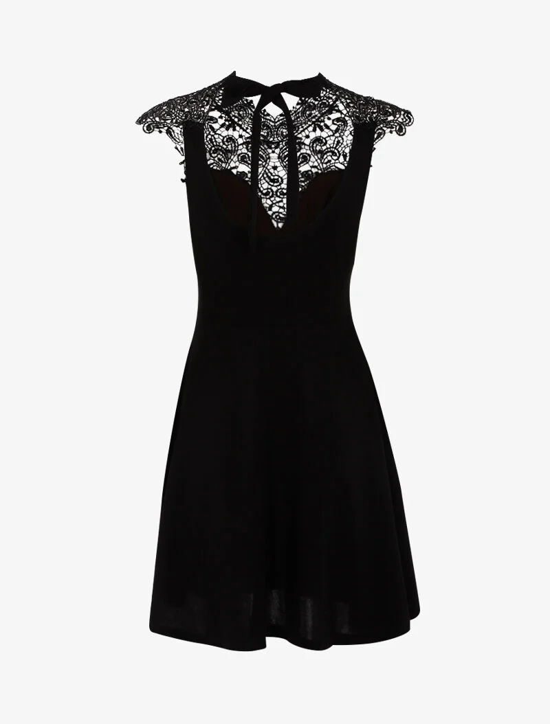 Robe patineuse à plastron dentelle - noir - Image 2
