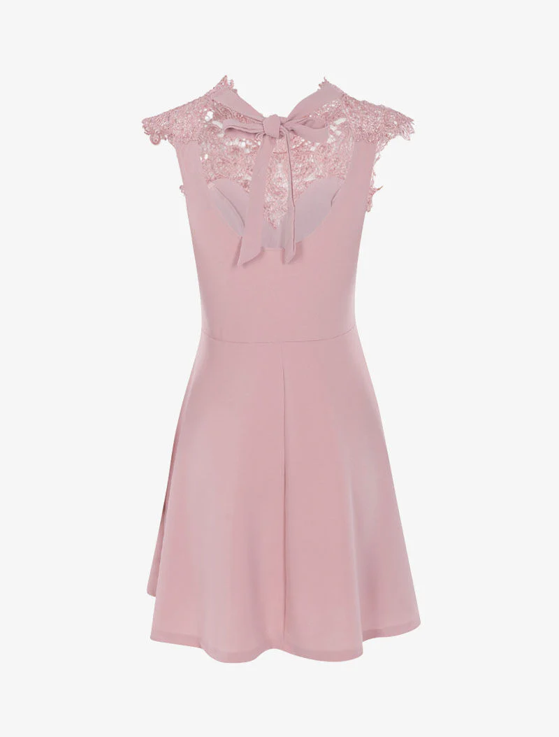 Robe patineuse à plastron dentelle - rose - Image 2