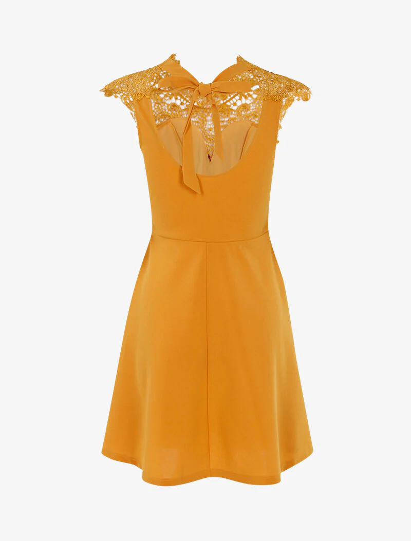 Robe patineuse à plastron dentelle - jaune - Image 2