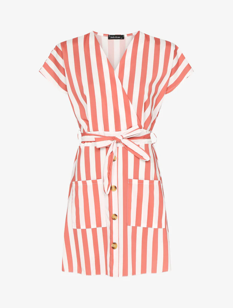 Robe patineuse à rayures - corail