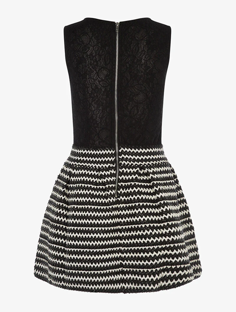 Robe patineuse bimatière bas tressé - noir/blanc - Image 2