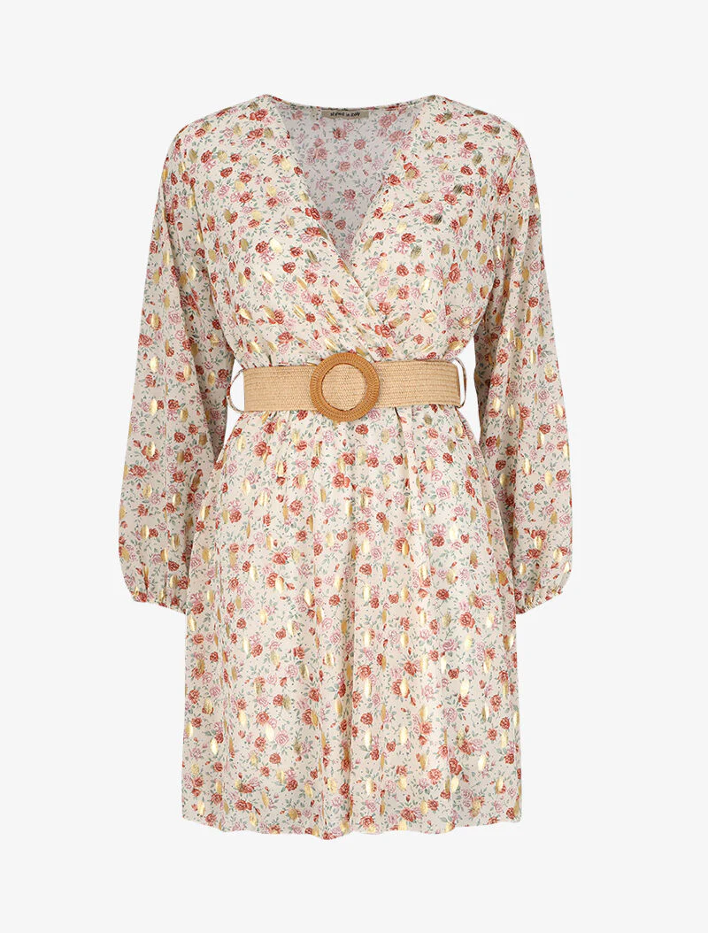 Robe patineuse cache-cœur à imprimé printanier - Blanc