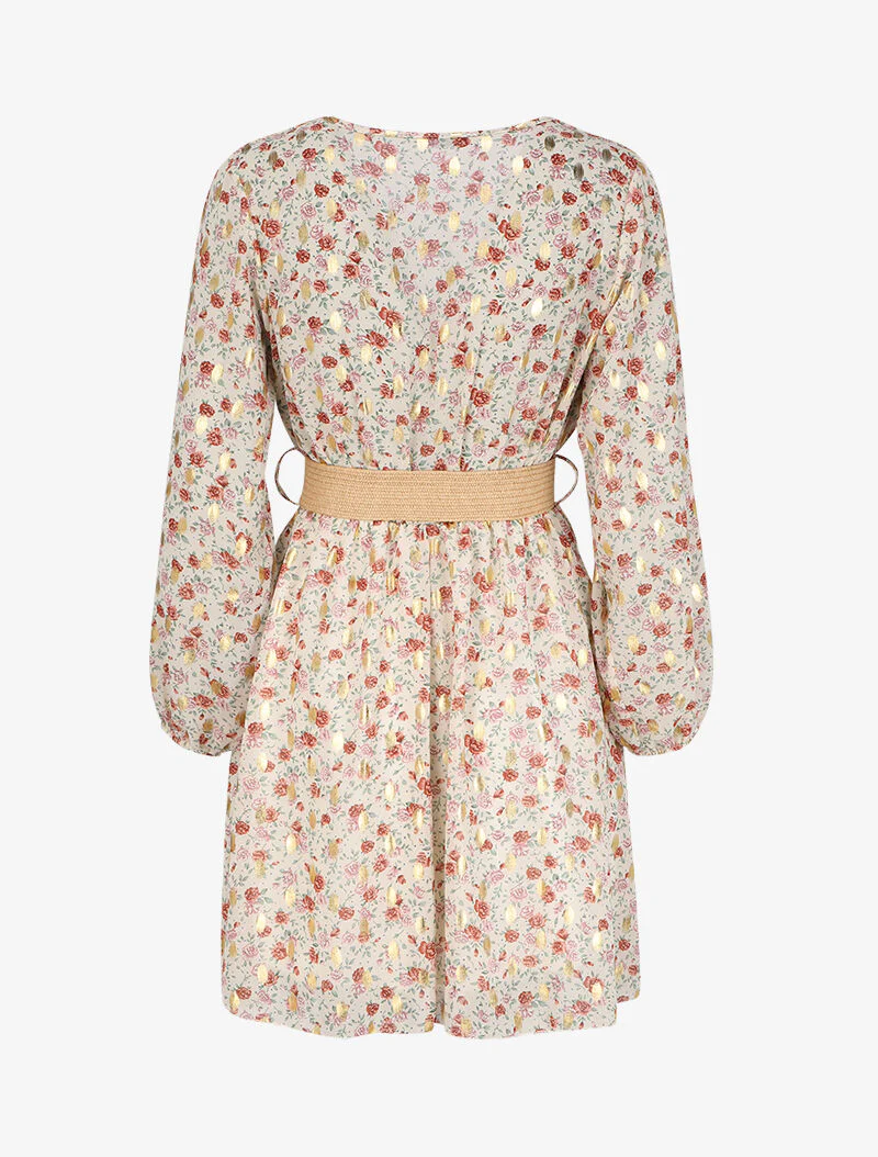 Robe patineuse cache-cœur à imprimé printanier - Blanc - Image 2