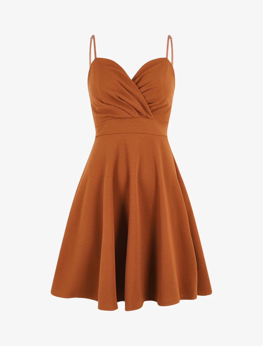 Robe patineuse courte à bretelles - Camel - Image 2