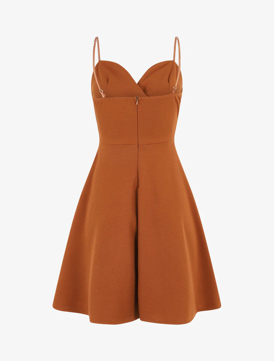 Robe patineuse courte à bretelles - Camel - Image 3