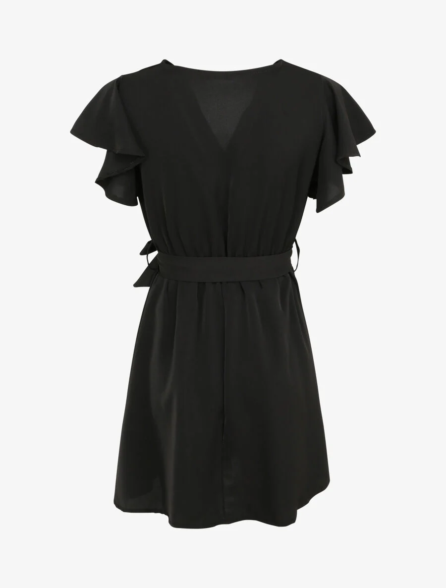Robe patineuse courte à manches courtes volantées - Noir - Image 2
