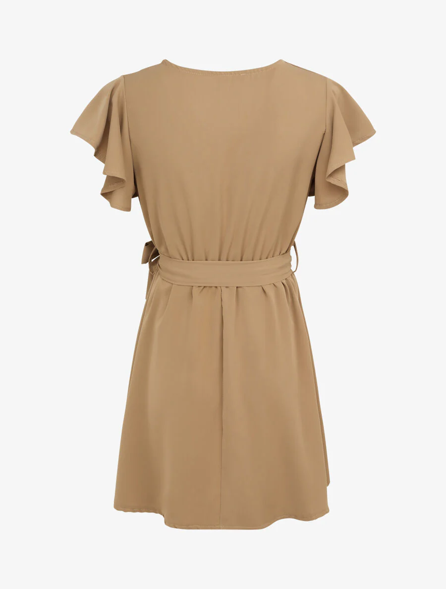 Robe patineuse courte à manches courtes volantées - Beige - Image 2