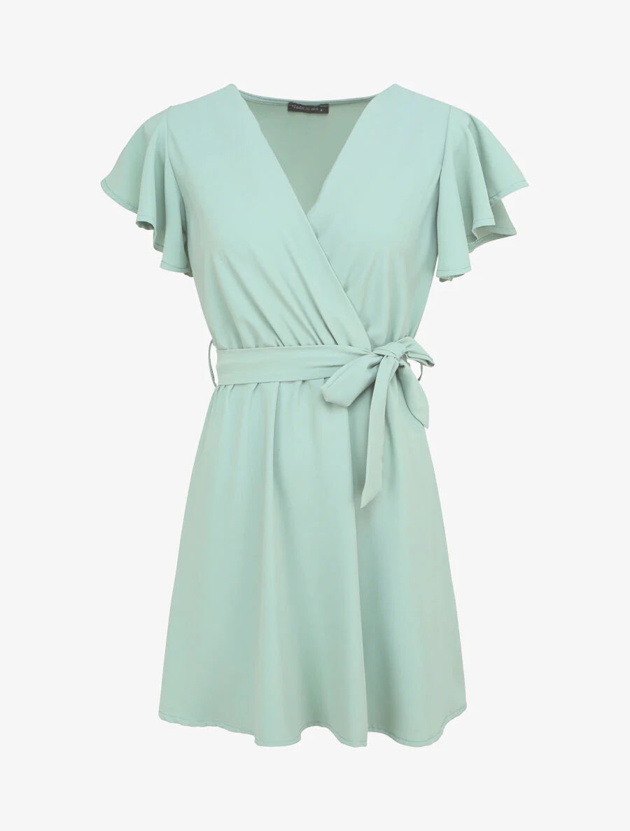 Robe patineuse courte à manches courtes volantées - Vert d'eau - Image 2