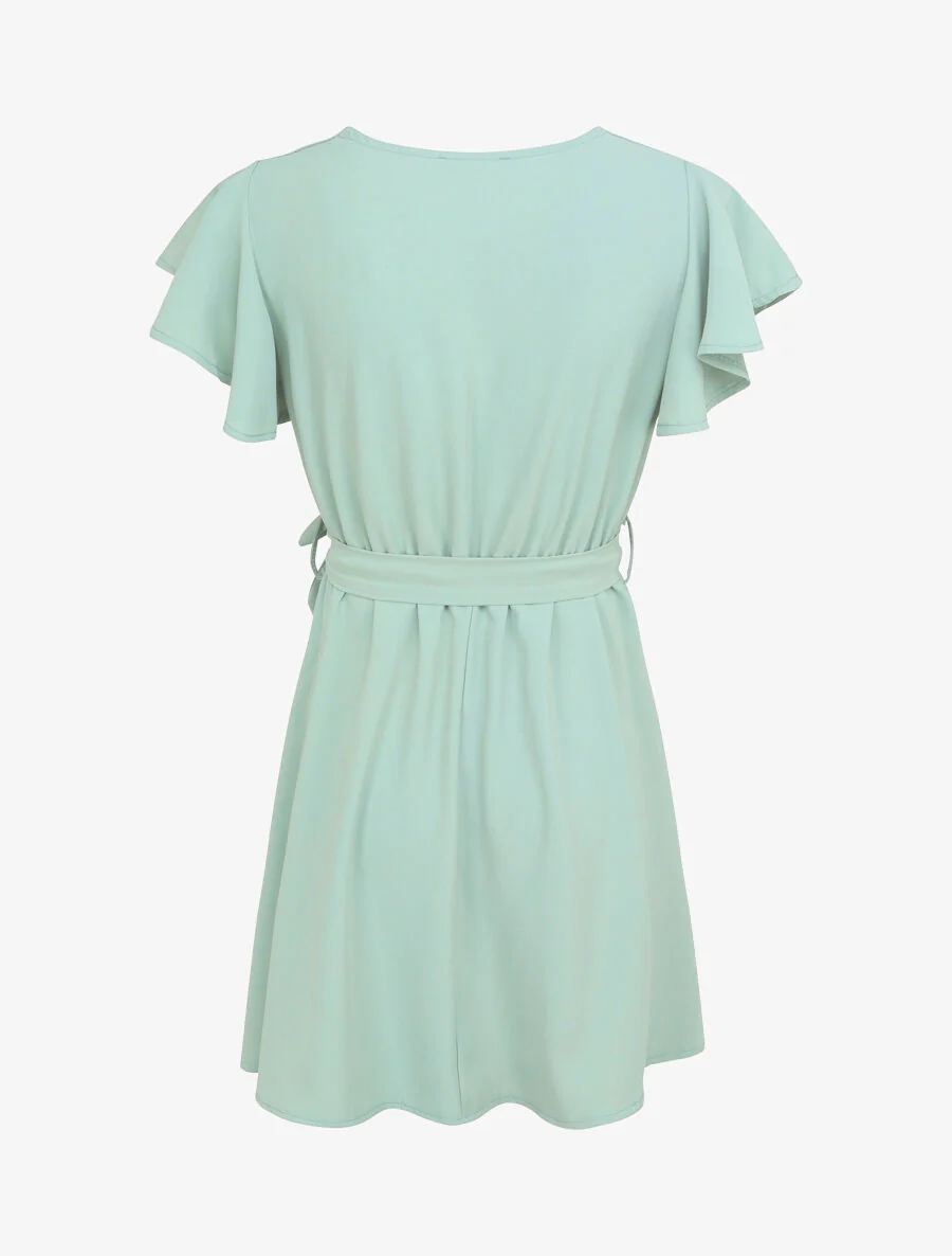 Robe patineuse courte à manches courtes volantées - Vert d'eau - Image 3