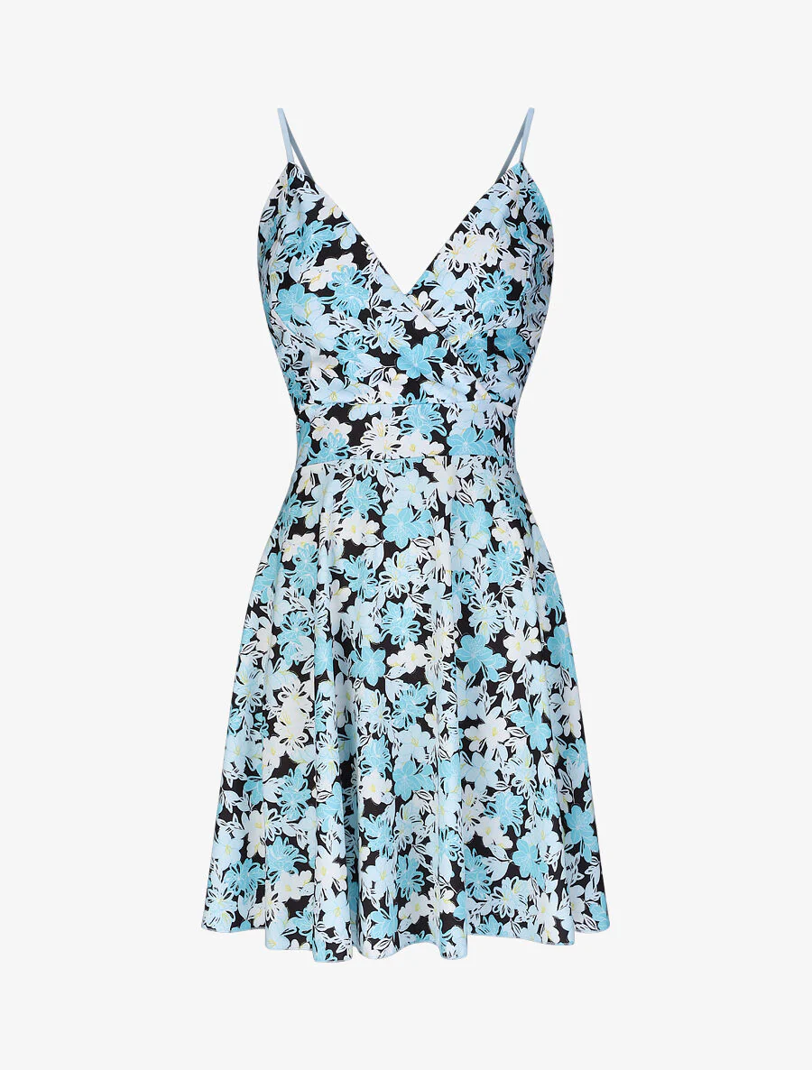 Robe patineuse courte imprimé fleur de lys - Bleu