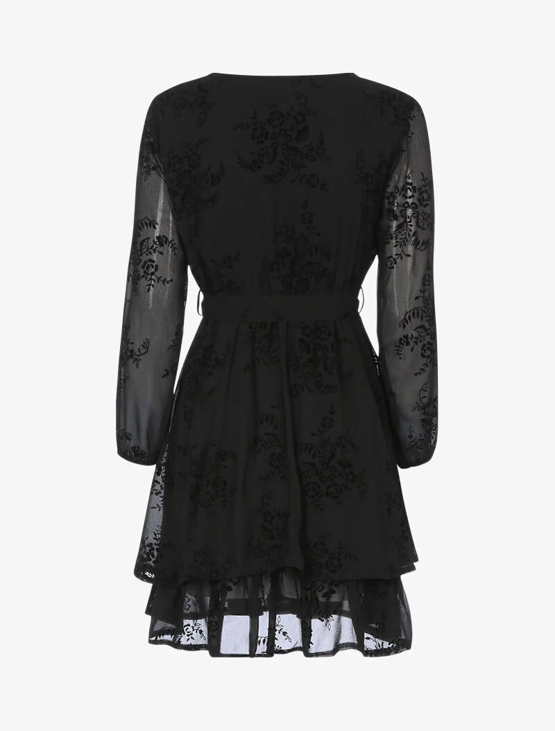 Robe patineuse effet velours et fleurs graphiques - noir - Image 2
