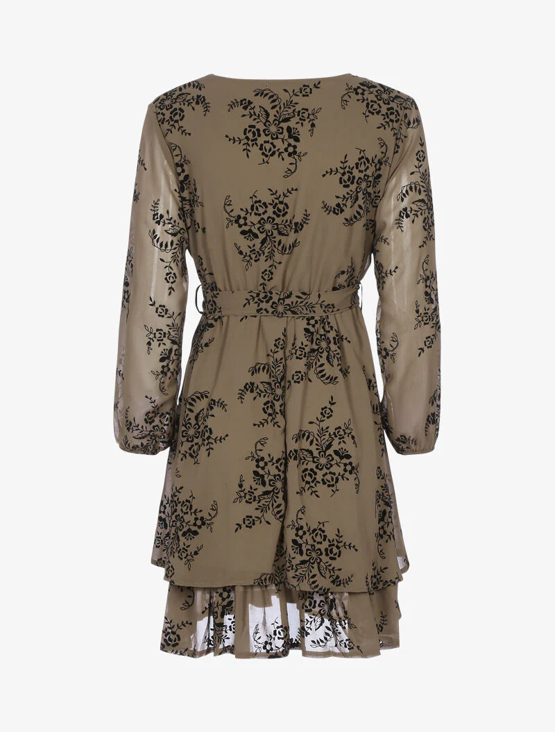 Robe patineuse effet velours et fleurs graphiques - taupe foncé - taupe - Image 2