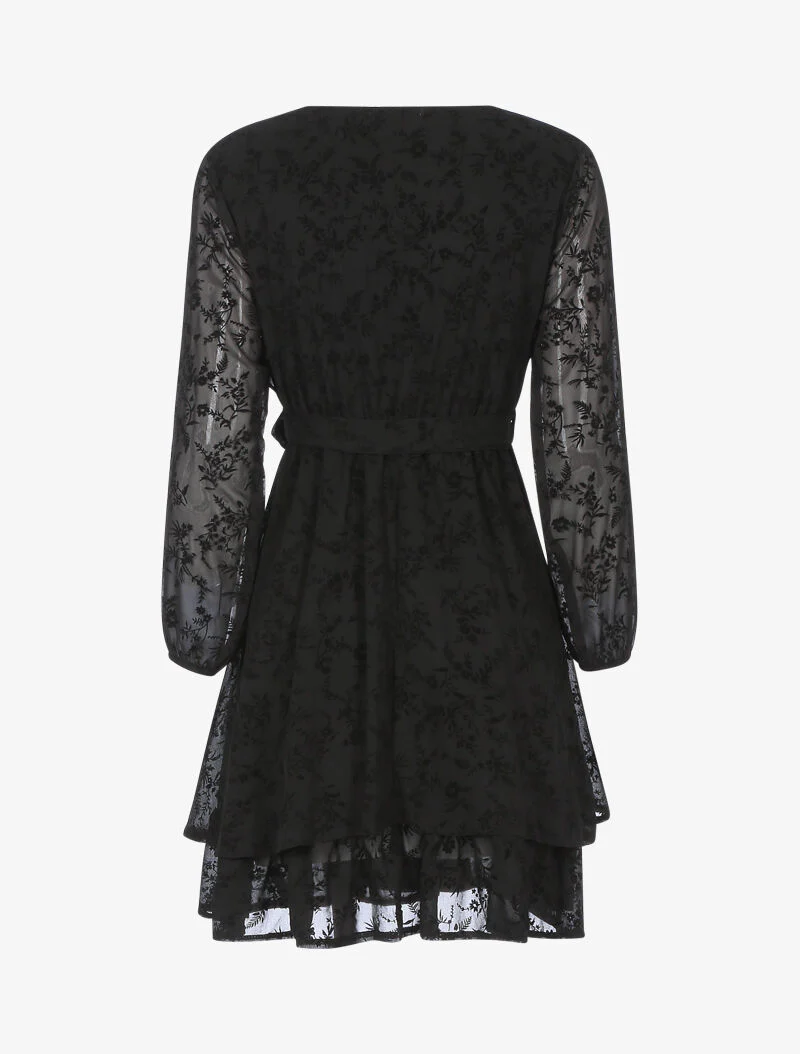 Robe patineuse effet velours fleurie - noir - Image 2