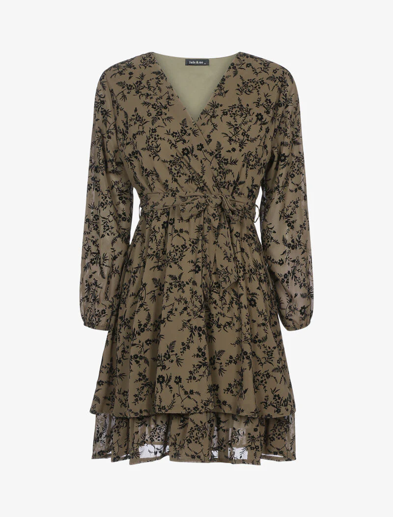 Robe patineuse effet velours fleurie - taupe foncé - taupe