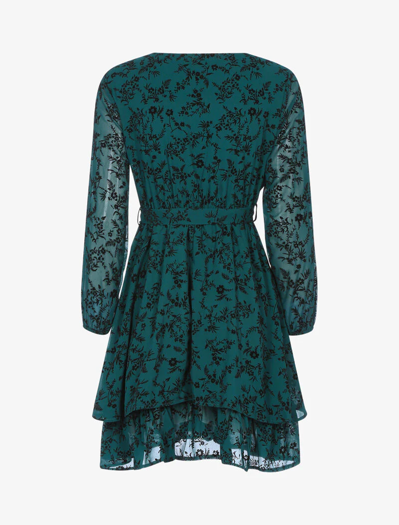 Robe patineuse effet velours fleurie - vert foncé - Image 2
