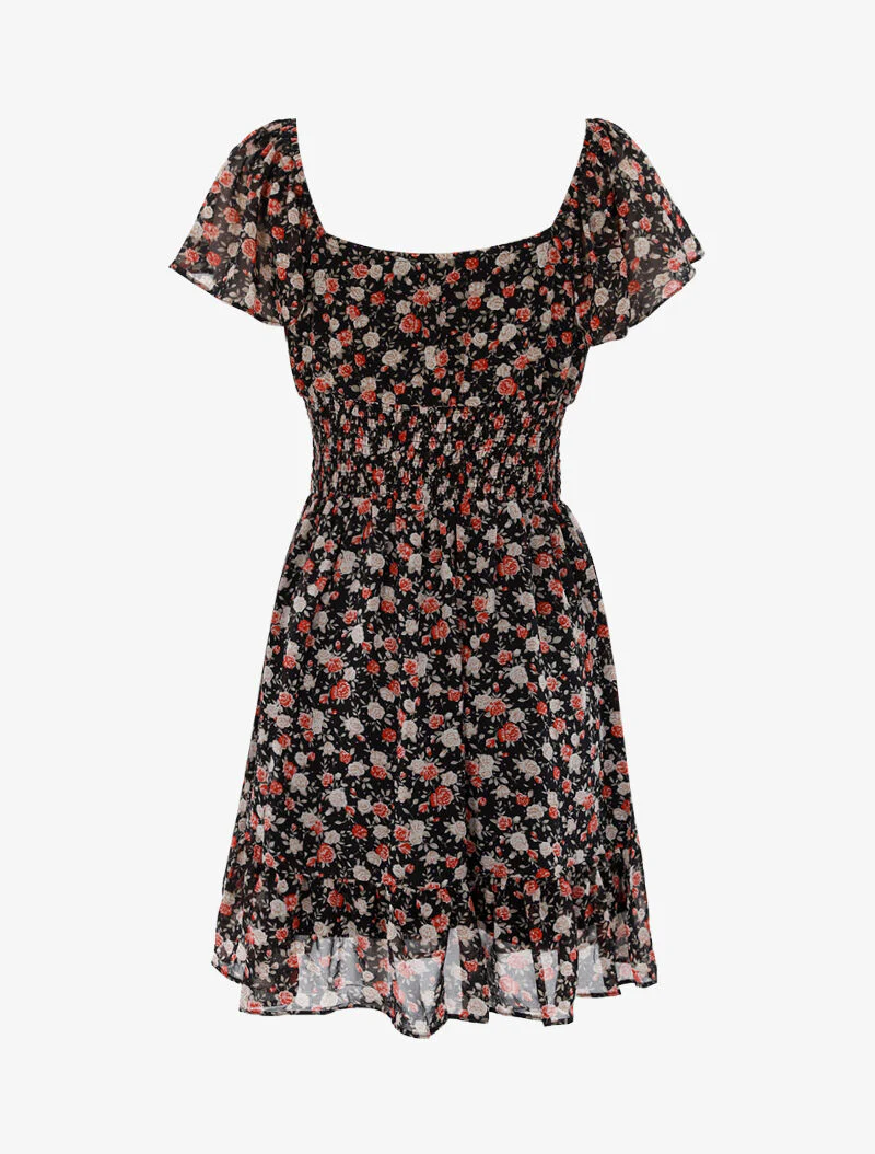 Robe patineuse fleurie - noir - Image 2