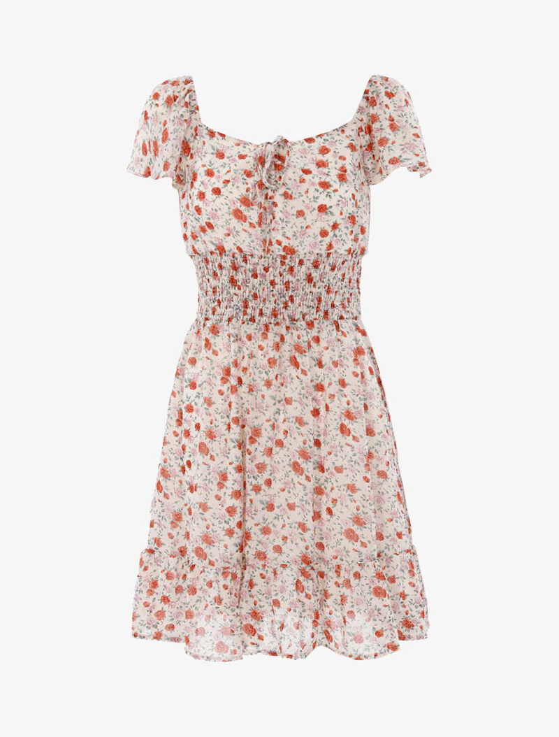 Robe patineuse fleurie - beige