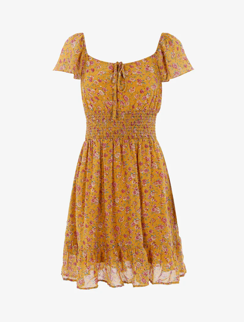 Robe patineuse fleurie - jaune