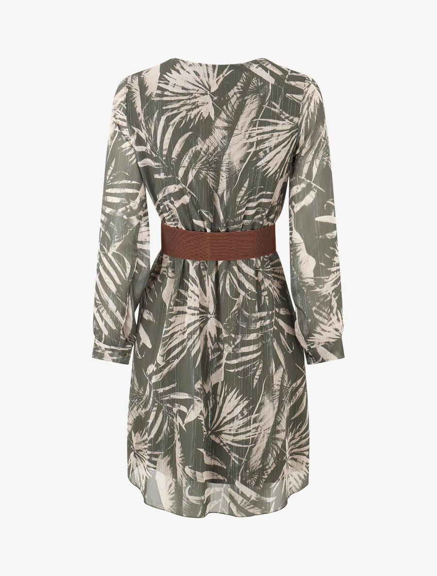 Robe patineuse imprimé feuillage irisé - Kaki - Image 2