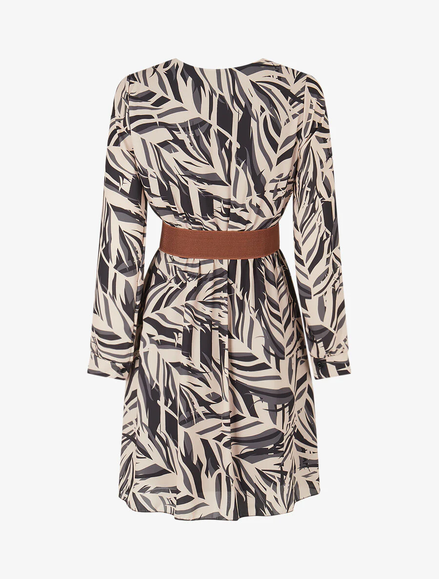 Robe patineuse imprimé feuillage stylisé - Noir - Image 2