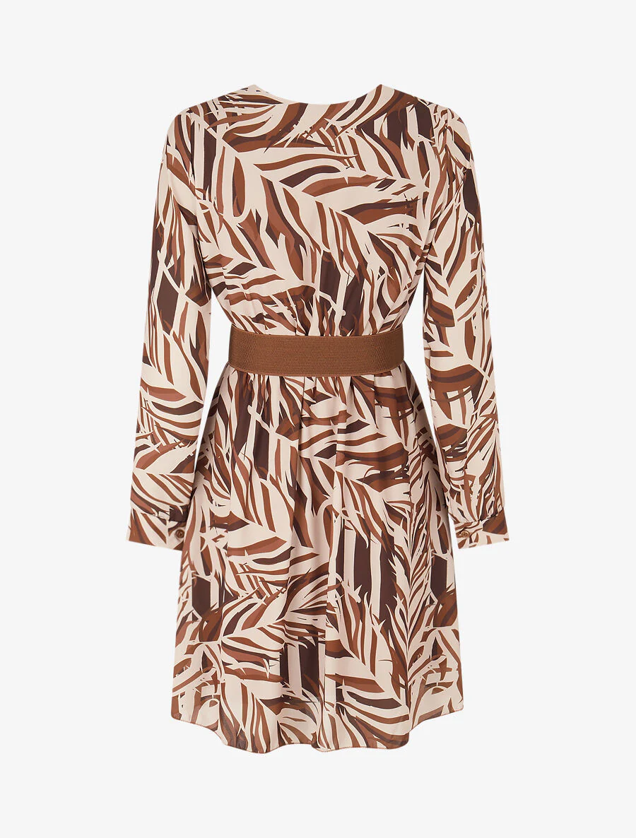 Robe patineuse imprimé feuillage stylisé - Marron - Image 2