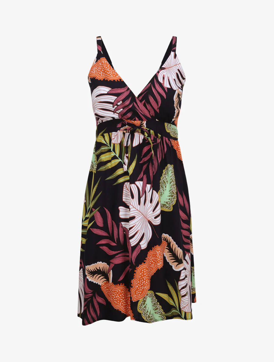 Robe patineuse imprimé feuilles exotiques - Marine
